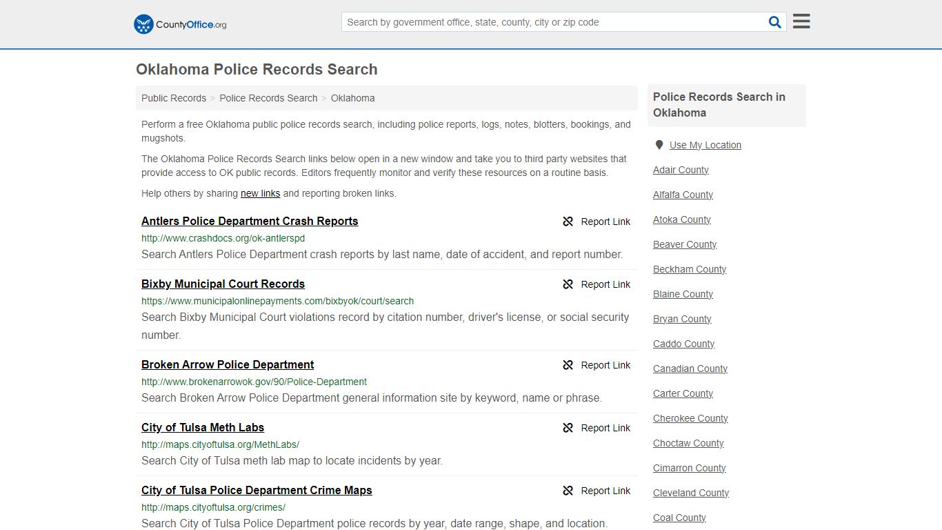 Oklahoma Police Records Search - County Office